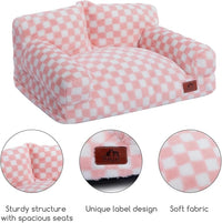 Hollypet Fluffy Plush Dog Cat Pet Couch Soft Calming Sofa Bed for Medium Small Cats and Dogs, Pink and White