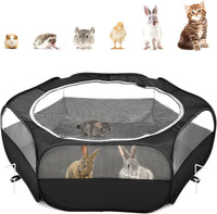 Pawaboo Small Animal Playpen, Waterproof Portable Pet Cage Tent - H-Black / 1
