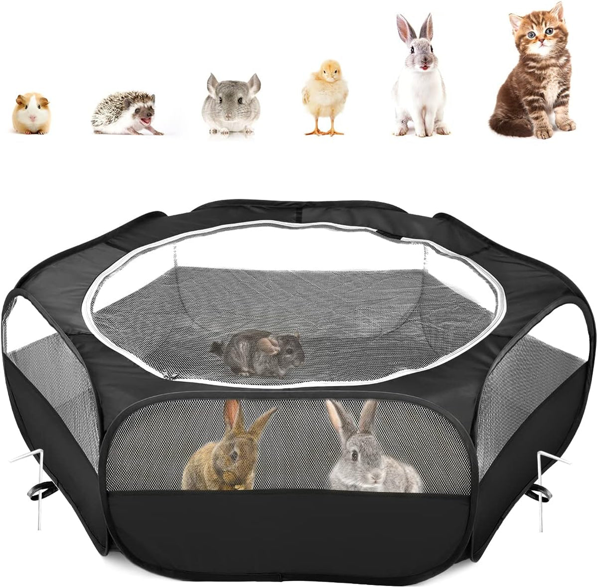Pawaboo Small Animal Playpen, Waterproof Portable Pet Cage Tent - H-Black / 1