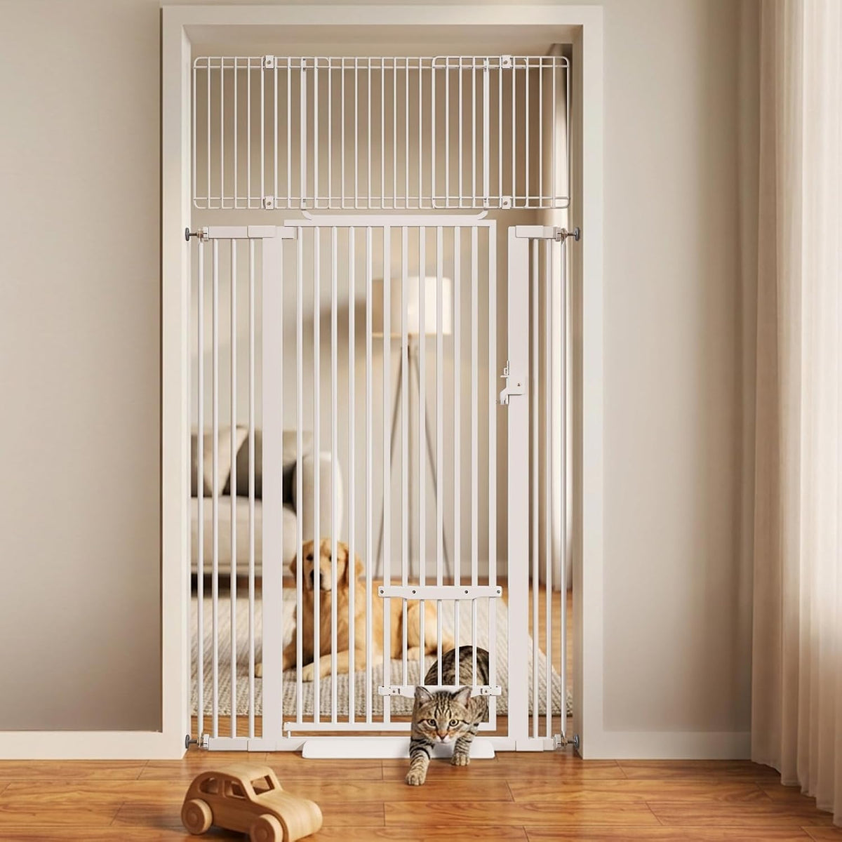 71" Extra Tall Cat Gate 29.5-40.6 Wide Pet gate with Small Cat Door - White / 71 inches SET A