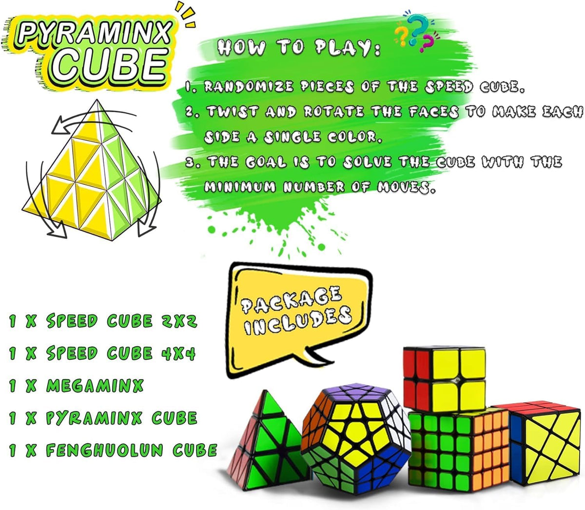 Speed Cube Set, 2x2, 4x4, Pyraminx, Pyramid, Megaminx - image 4
