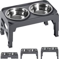 Hubulk Elevated Dog Bowls with 2 Stainless Steel Dog Food & Water - S (6" for Small Dogs) / Grey