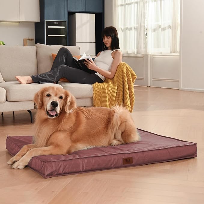 Outdoor Dog Bed for Medium Dogs, Waterproof Dog Bed for Medium Dogs Cats, Orthopedic Egg Crate Foam Pet Bed with Washable and Removable Oxford Cover, Pink