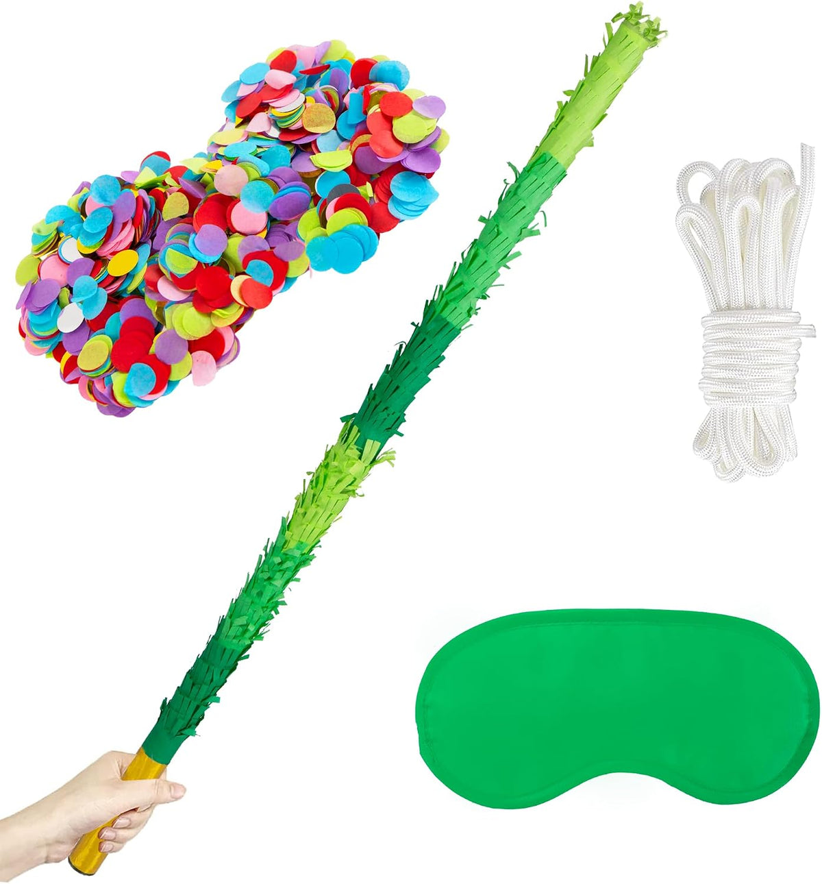 PCFING 30 inch rainbow piñata stick kit with blindfold and rope - view 3