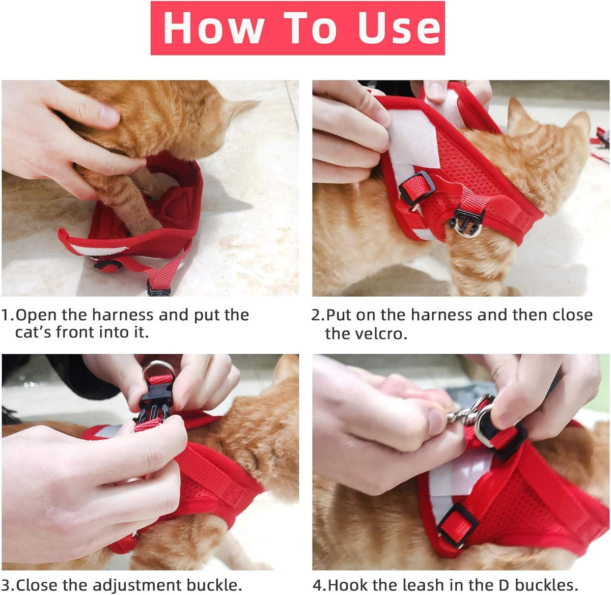 Cat Vest Harness and Leash Set - Red / Small (Chest: 11"-13") - image 4