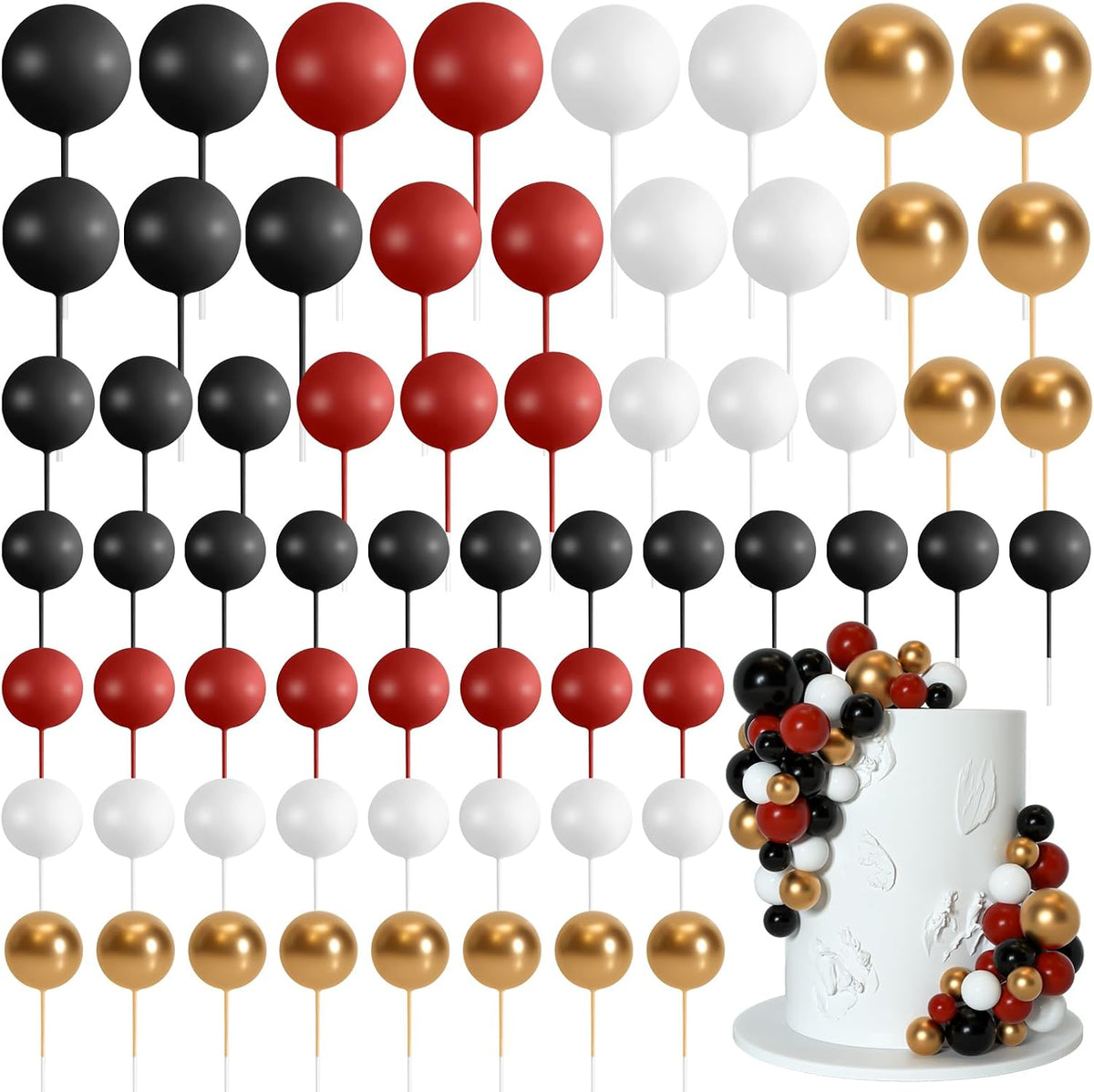 75 Pieces Cake Balls Topper Decorations Foam Cupcake Topper Mini - Black, Red, Gold, White