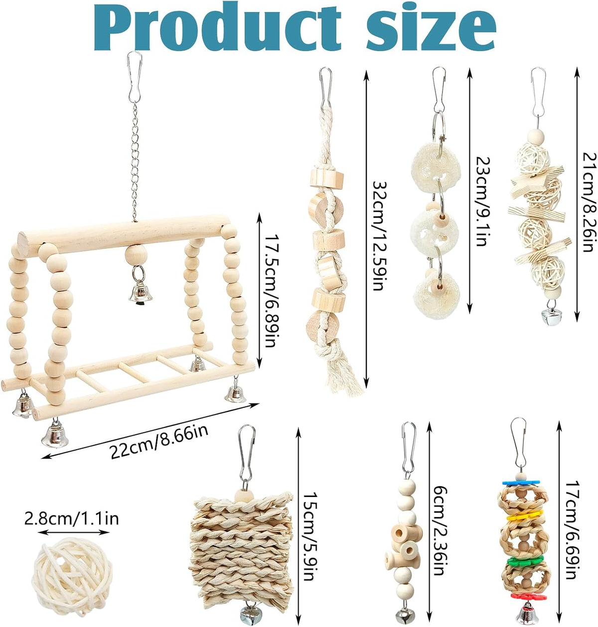 13Pcs Parrot Swing Chew Toys Bird Perches Platform with Climbing - 13 pcs - image 3