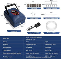 AQQA Aquarium Air Pump,AC/DC Battery Air Pump for Pond Fish Tank,9 Gear Adjustable Air Volume,IPX6 Waterproof Rechargeable Bubbler Aerator for Outdoor Fishing Breed Aquatics (12W)