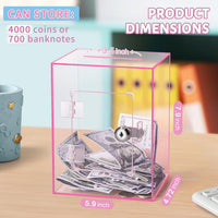 Clear Pink Piggy Bank with Lock & Key for Adults - Pink - image 2