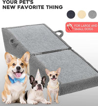 Dog Stairs for Small Dogs and Cats – 2-in-1 Dog Ramp for Bed and Couch, 16.5'' Foldable Wooden Pet Steps, Sturdy Multi-Use Split Ottoman Design, Dark Grey