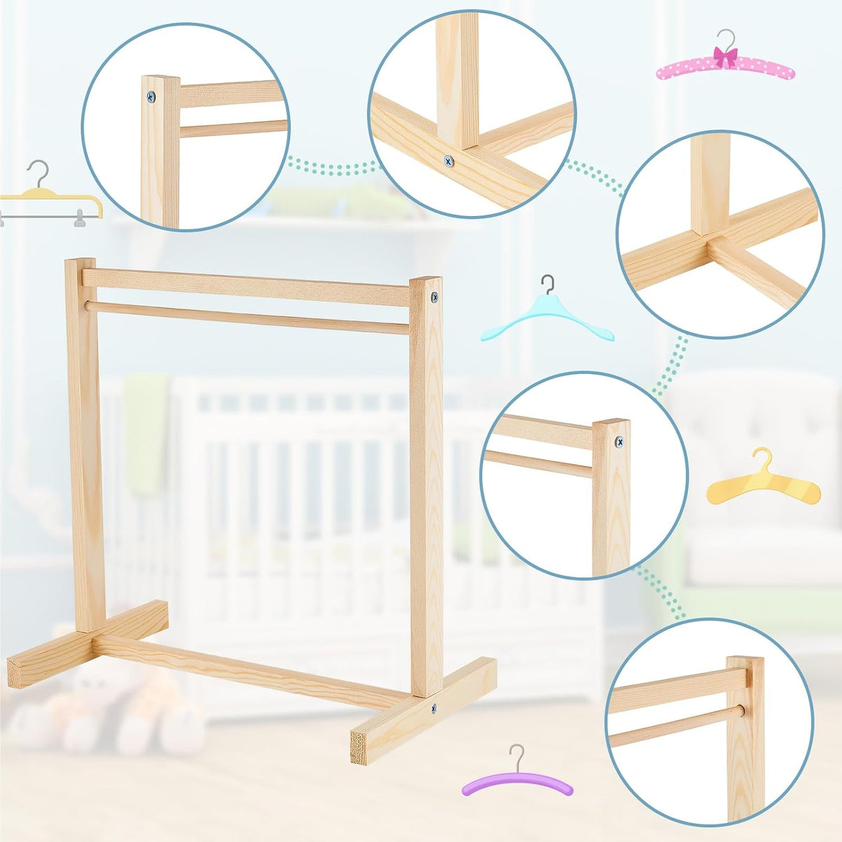 1 Set Doll Garment Rack with 10 Pcs Hangers Clothes Organizer - Wood, White / 22 - image 2