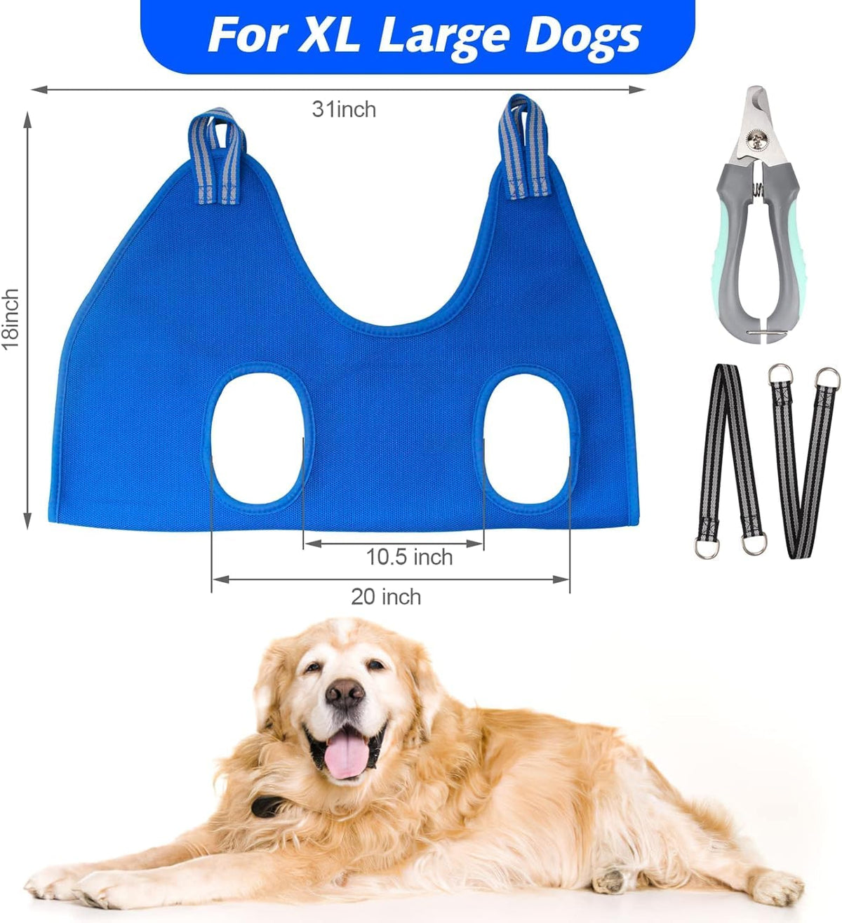 Ateson Pet Grooming Hammock - XL for X-Large Dogs 80LB / Blue - image 3