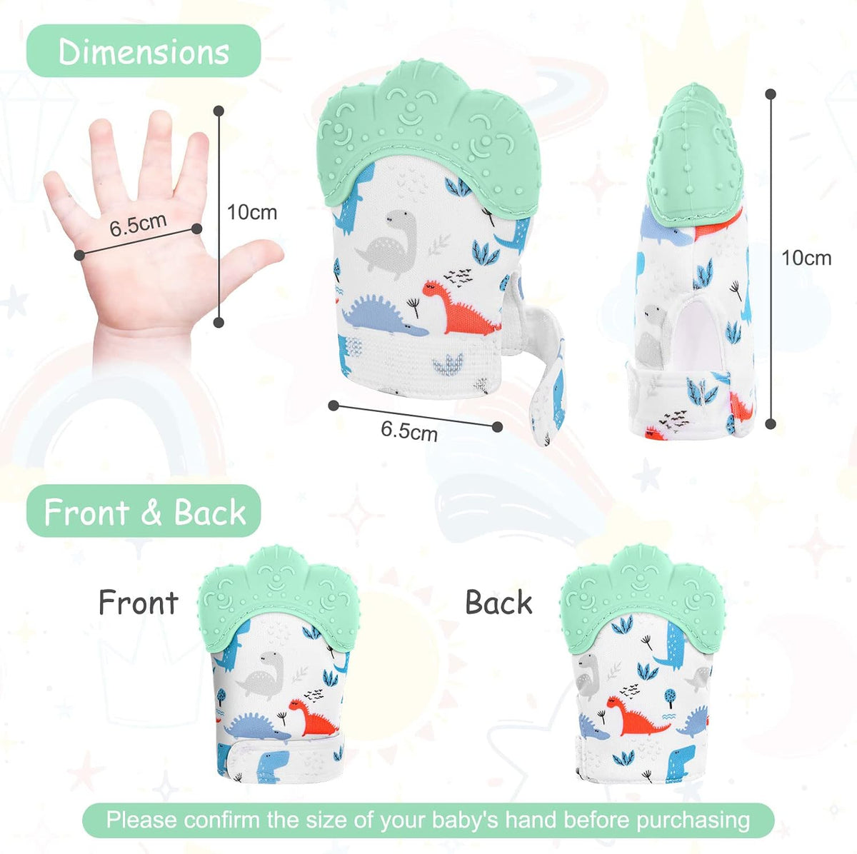 2Pack Silicone Teething Mitt - green dinosaur - image 2