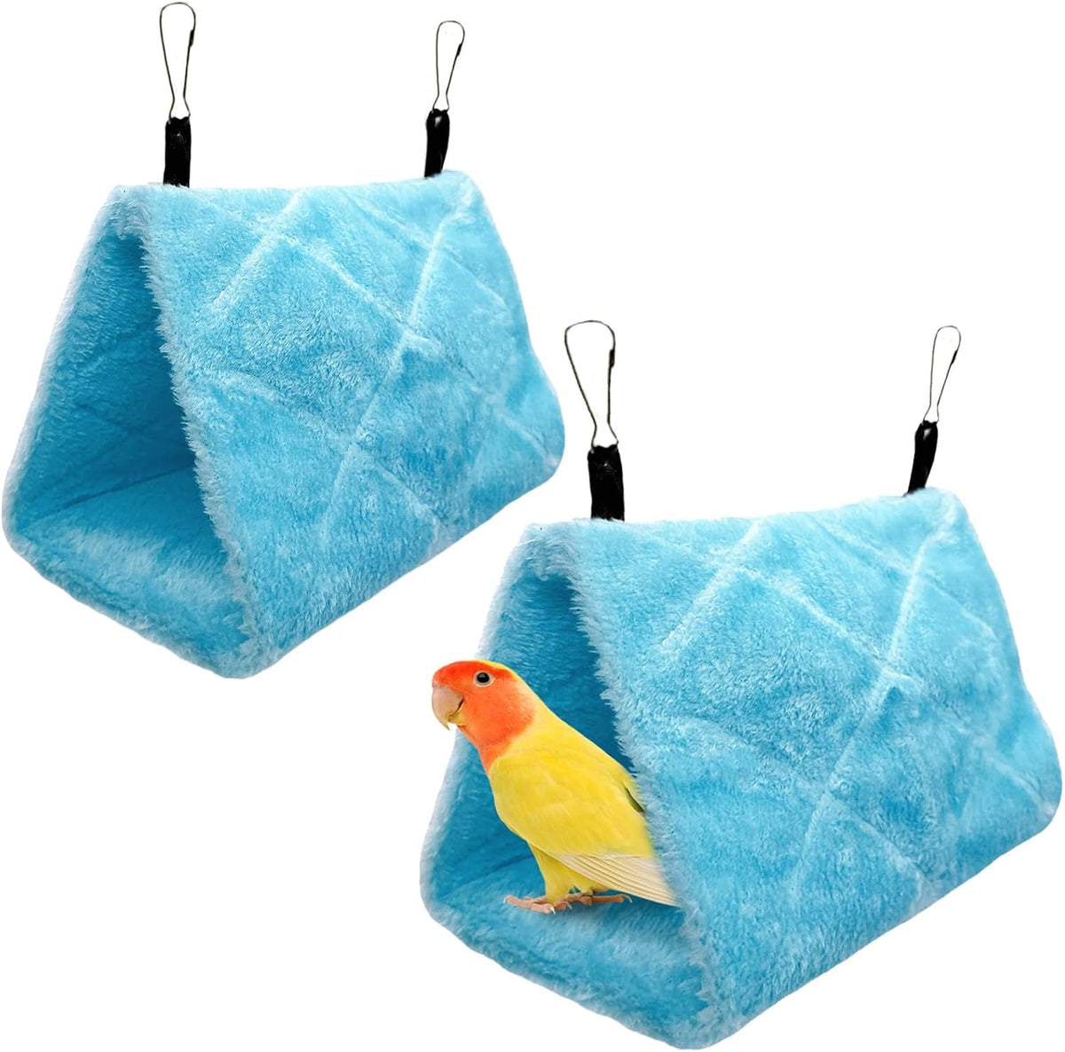 2Pcs Bird Tent Plush Hammock Hanging Warm Hut Nest for Cage - Blue(M)2Pcs