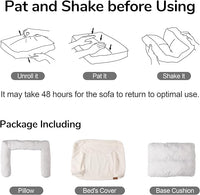FUKUMARU Dog Couch Bed, Corduroy Cozy Cat Bed for Indoor Cats with Washable Cover, Supportive Waterproof Dog Beds Sofa for Small Dogs and Large Cats Cute, 28inch, Medium, Light Grey
