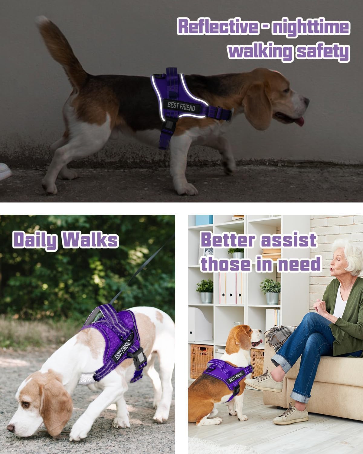 AUROTH Dog Harness for Large Dogs No Pull Tactical Harness and Leash - Purple / S(Neck:13.4"-19.7",Chest:20.5"-26") - image 2