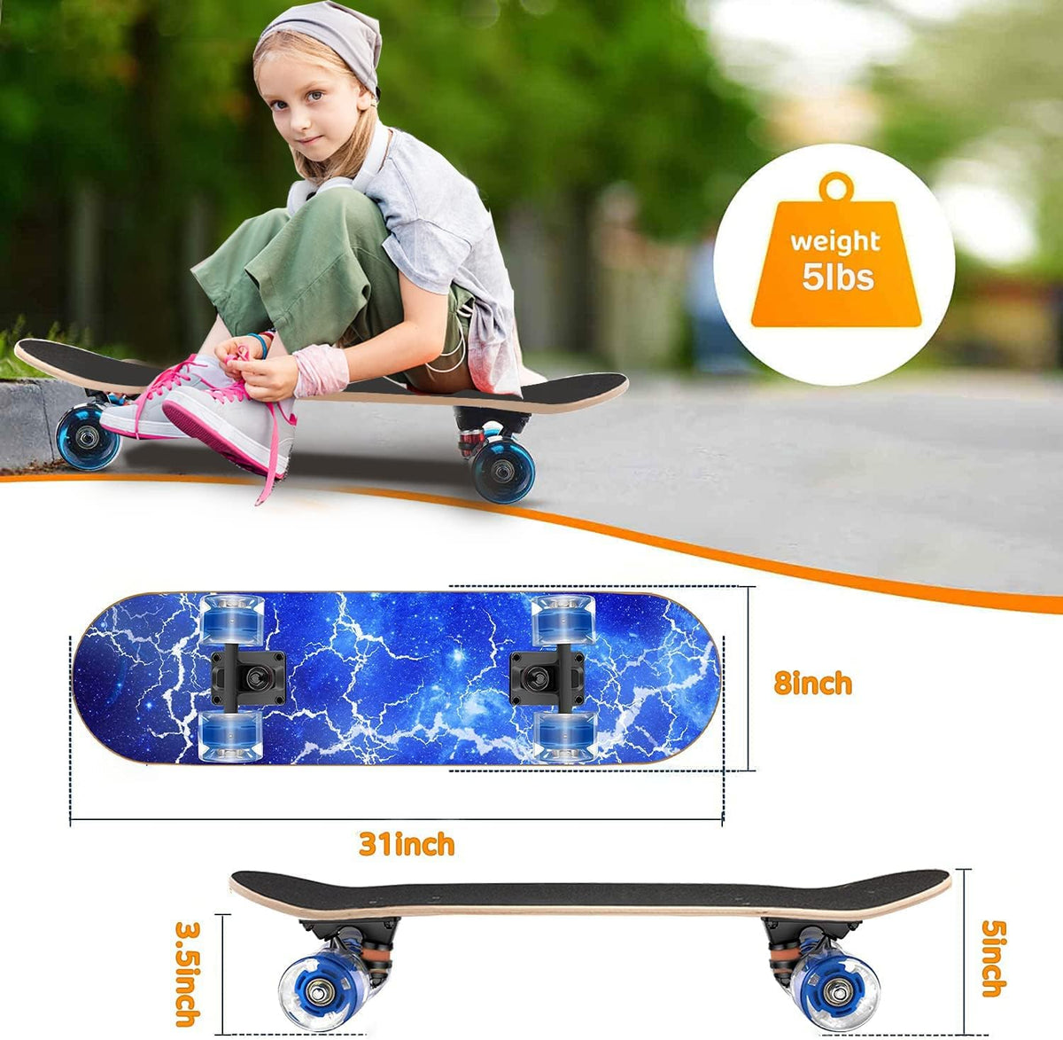 Skateboards with Colorful Flashing Wheels for Beginners, Kids - 1-Lighting - image 4