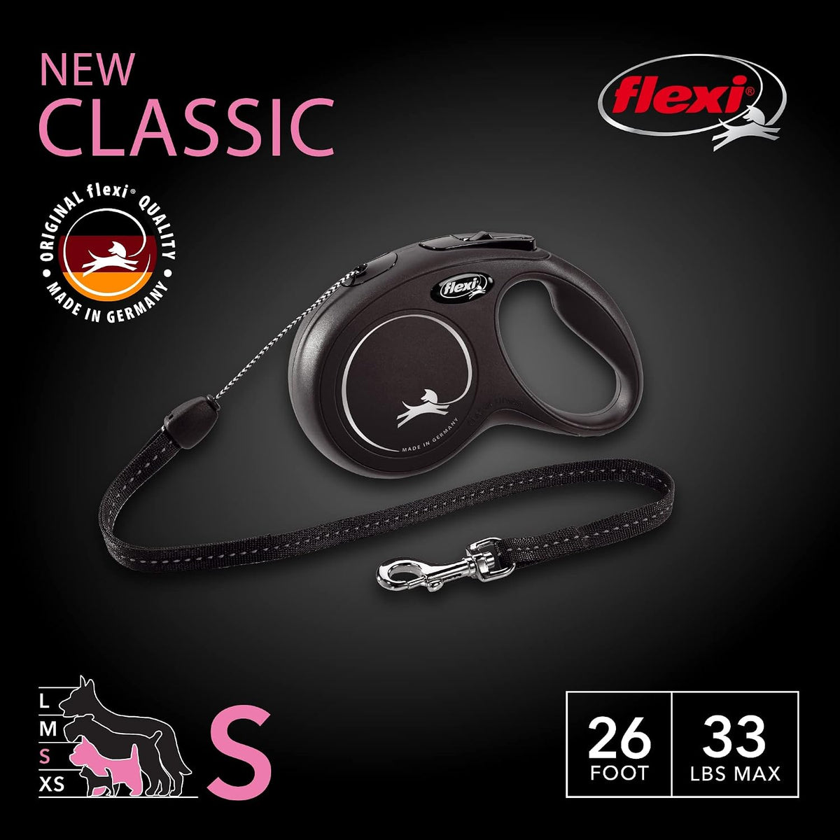 FLEXI Classic Cord Retractable Dog Leash - Black / Small - 26 ft (Cord) (Pack of 12) - image 2