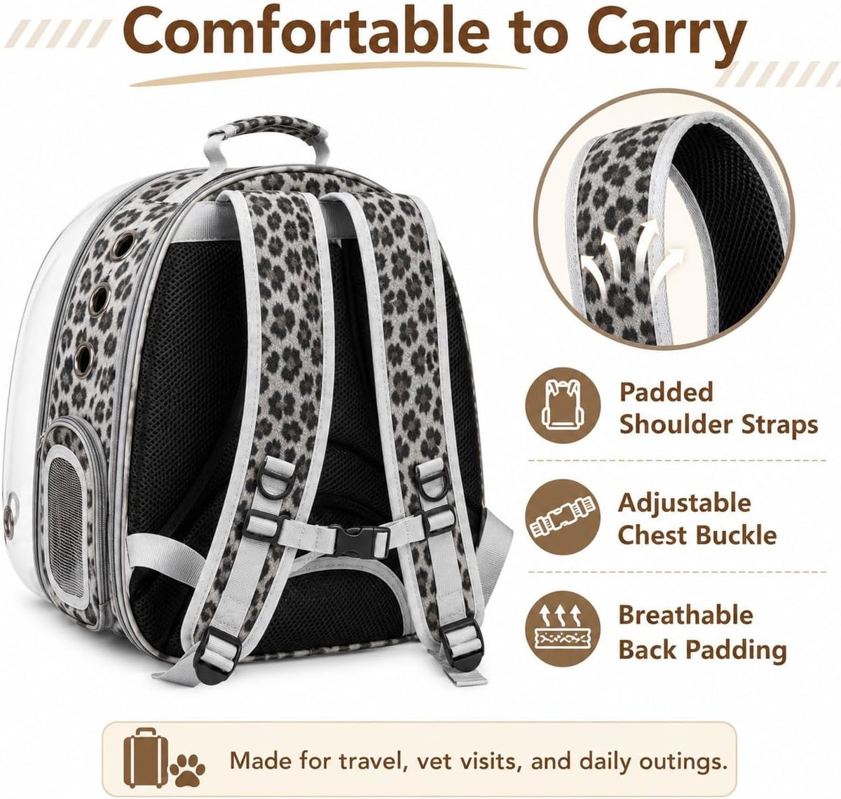 Expandable Cat Carrier Backpack with Bubble Window - Black and White Animal - image 2