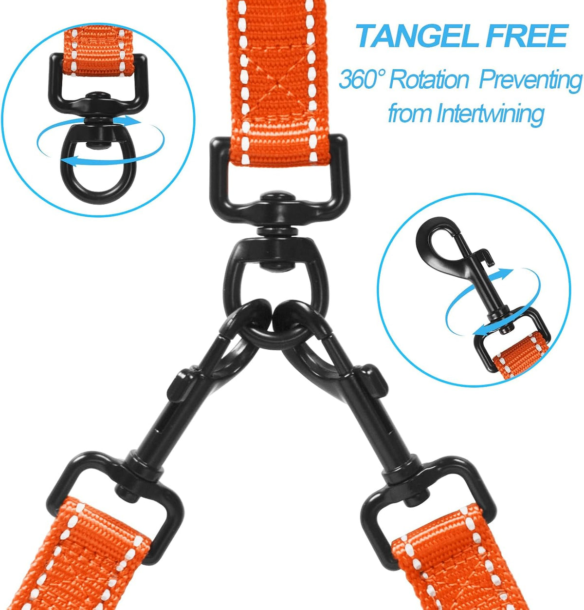 Double Dog Leash, No Tangle Dual Leash - Orange - image 2