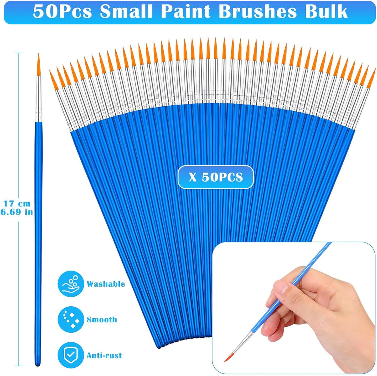 50 Pcs Flat Paint Brushes for Touch Up - 50Pcs Round Paint Brushes Bulk / 50 Count - image 3