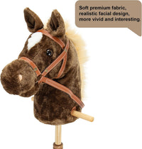 Morytale stick hobby horse, light brown plush pony with reins and wooden wheels - view 8