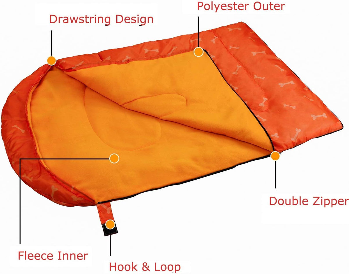 Dog Sleeping Bag Waterproof Warm Packable Dog Bed with Storage Bag - Orange-Bone - image 3