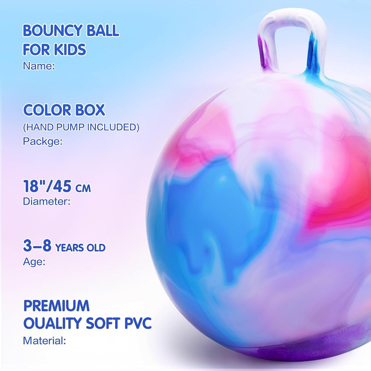 INPANY Bouncy Ball with Handle - Red Blue Clouds - image 3