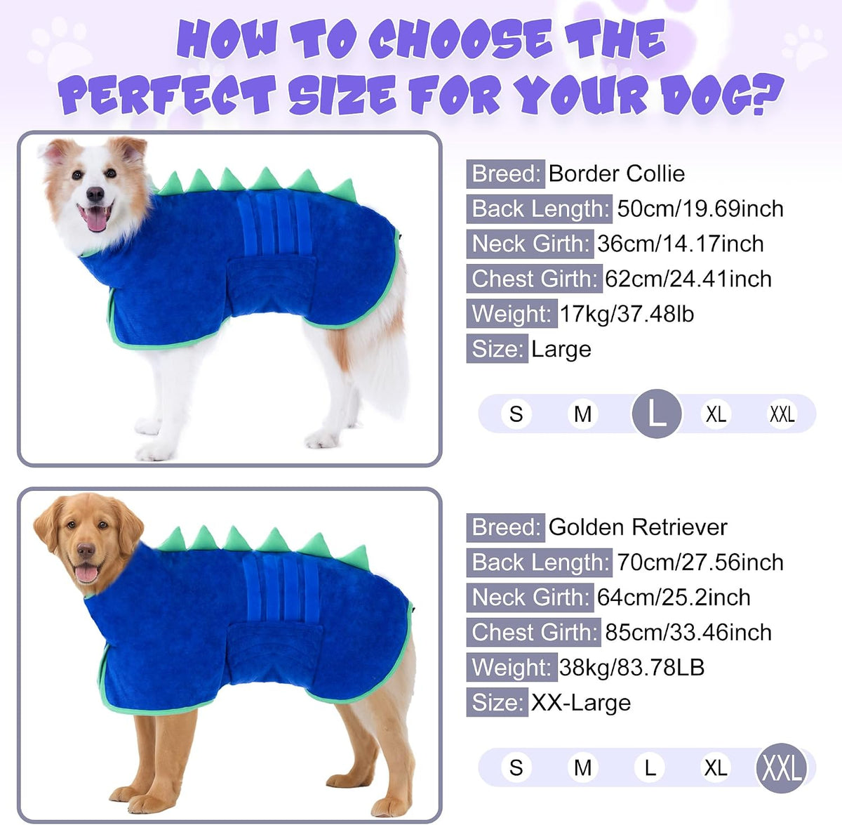 Super Absorbent Dog Bathrobe - Blue, Green edging / Medium - image 3