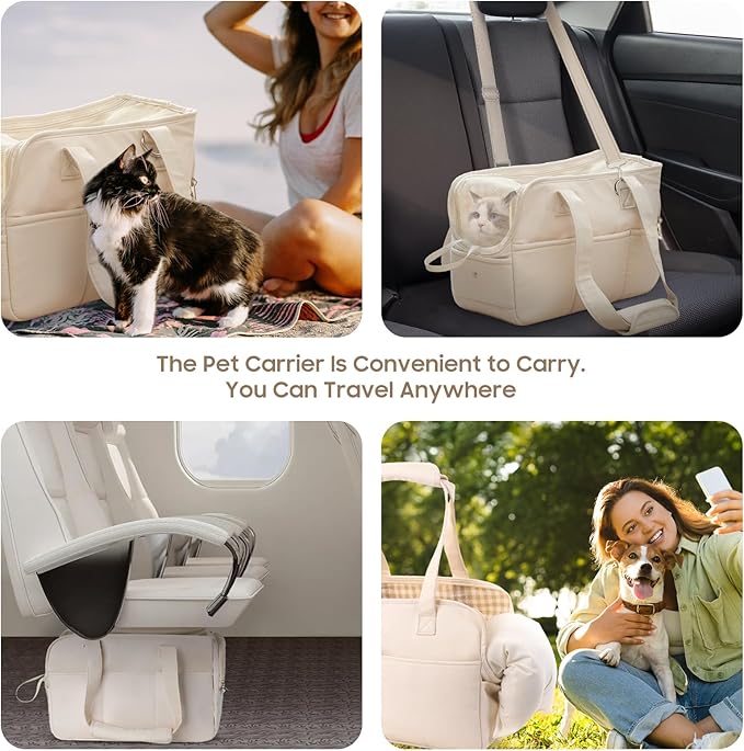 Dog Purse Carrier for Small Dogs, Soft Soft Sided Folding Dog Carriers for Small Dogs Medium Cats Puppies up to 15 Lbs, Washable Breathable Puppy Carrier for Outdoor Travel (Large Beige)