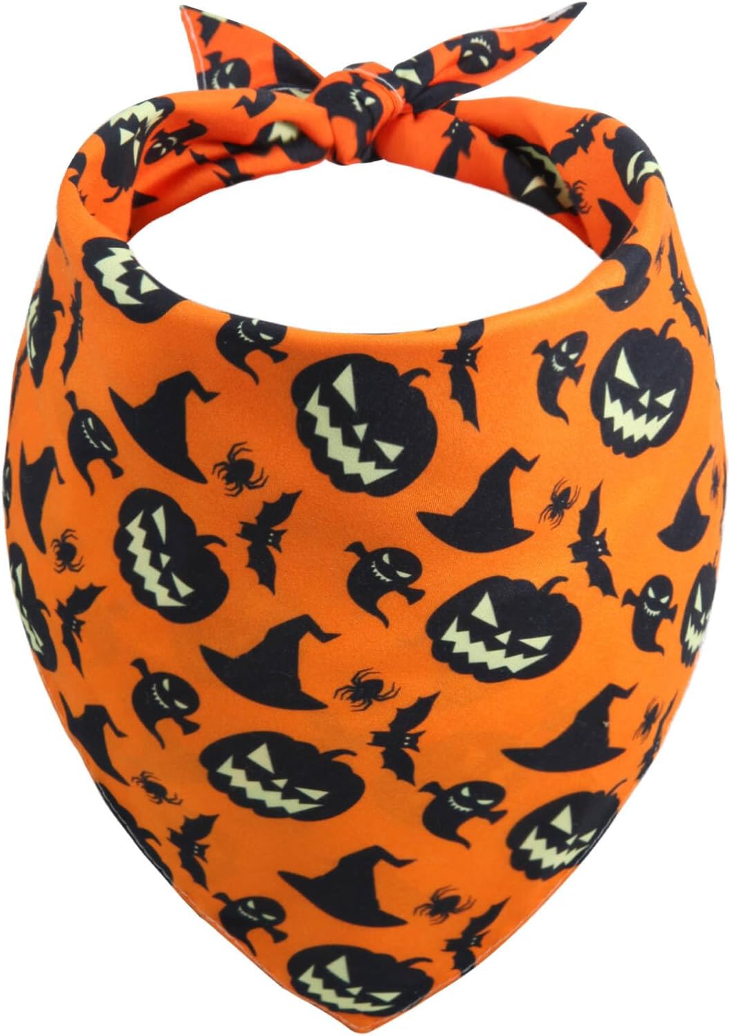 XLarge reversible Halloween dog bandana with jack-o'-lantern and bat print