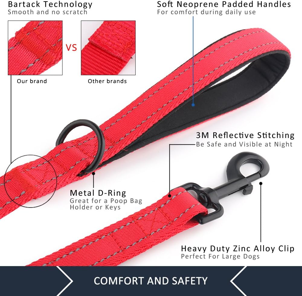 Plutus Pet Double Handle Dog Leash, for Medium Large Dogs - 6 FT / Red - image 4