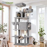 Globlazer Cat Tree Tower, 76-Inch Extra Tall Multi-Level Cat Furniture with Cozy Condos, Hammock and Perches for Adult Cats, Perfect for Climbing, Scratching, and Play, F76, Light Grey