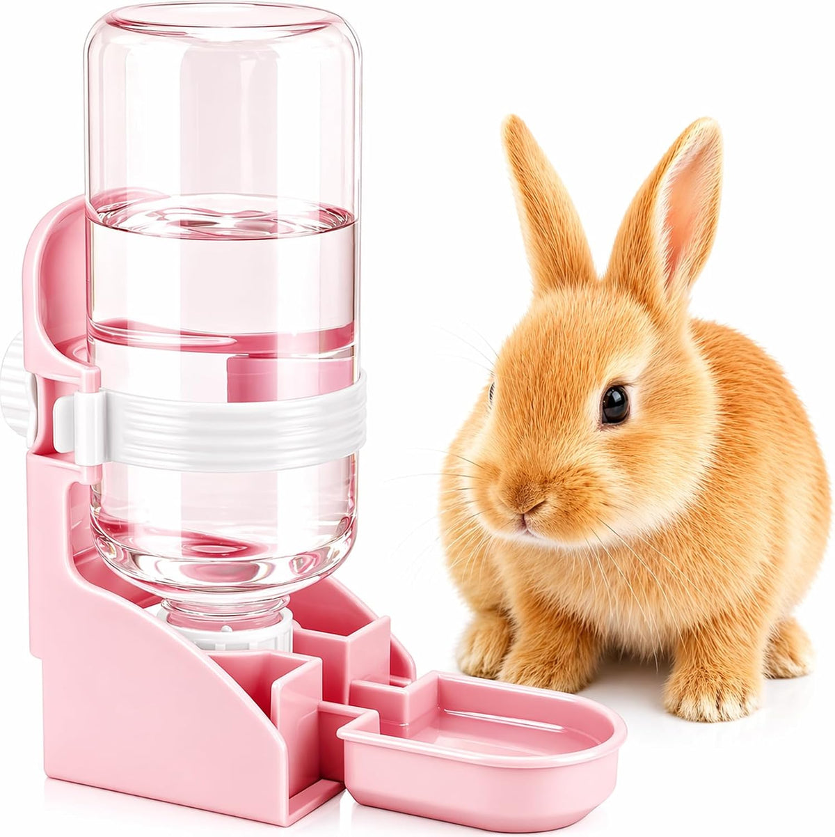 Rabbit Water Bottle No-Drip, Bunny Guinea Pig Water Dispenser – Essentials for Small Pets - Pink