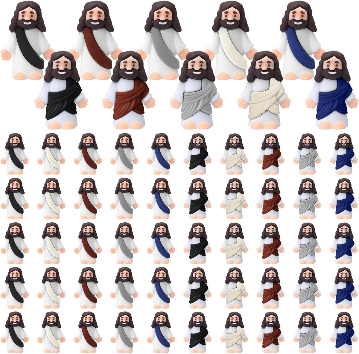 Bememo 50 pack little Jesus figurines in red, blue, purple, yellow and cyan - view 3