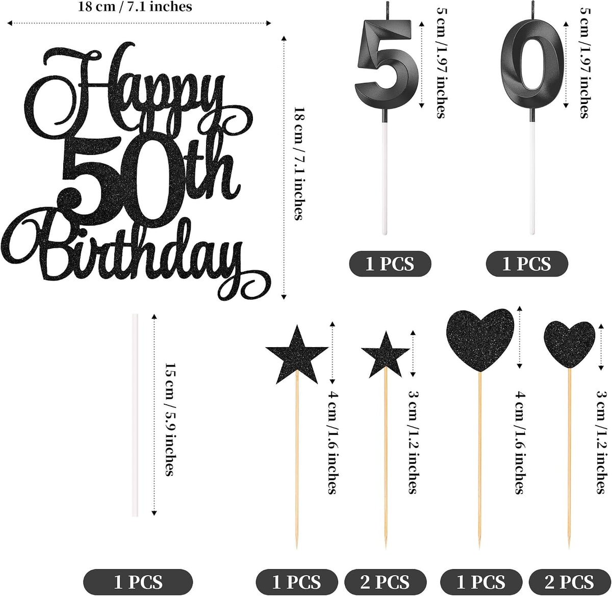 50th Birthday Cake Decorations - Black - image 2