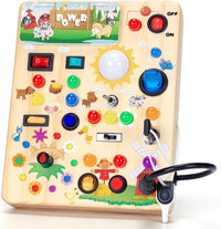 Busy Board with LED Light Switches - Farm Busy Board