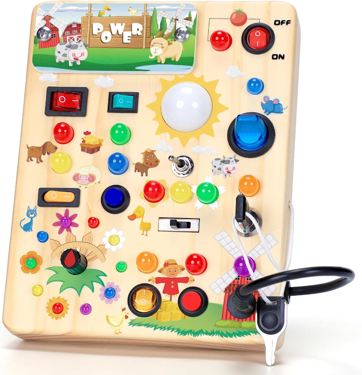 Busy Board with LED Light Switches - Farm Busy Board