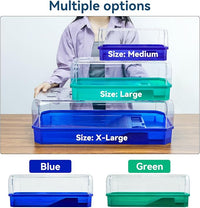 Aquatic Turtle Tank Habitat Kit Stone+Filter+Heat Lamp Enhancing Interaction with 360° Viewing, Standalone Filtration, DIY Creative Zone, Enriched Living (Blue, Large[with Light])