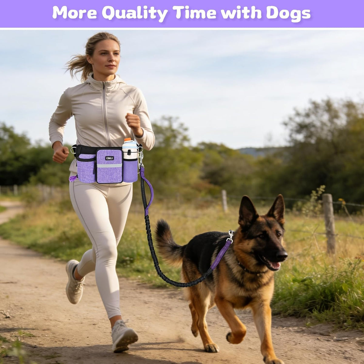 ETACCU Hands Free Dog Leash with Phone Pouch - 1 Dog Purple - image 3