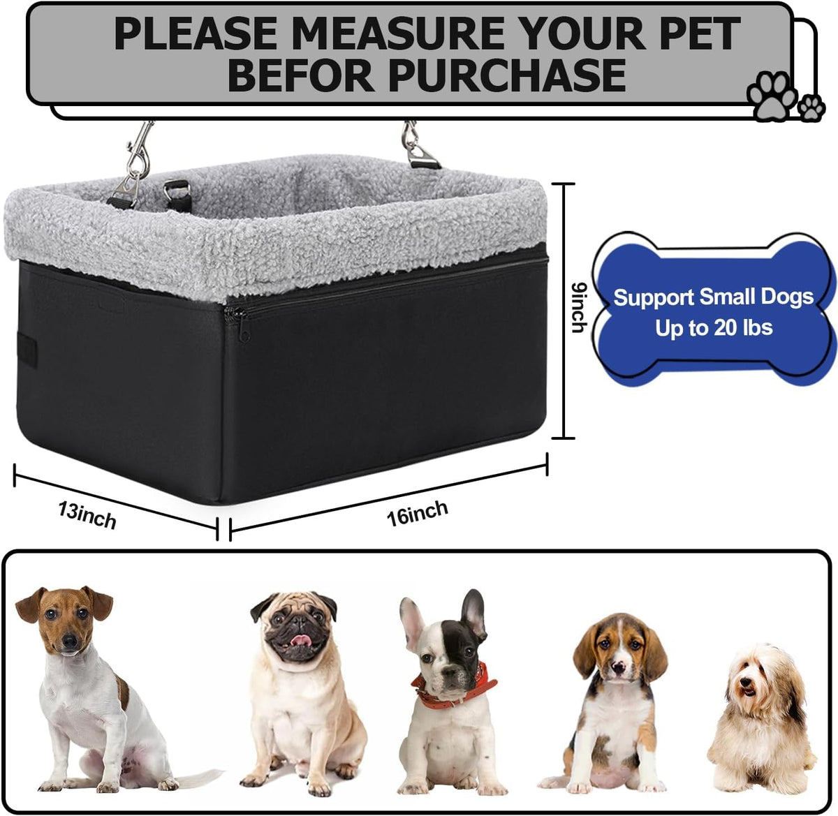 Dog Car Seat for Small Pets Under 20lbs - Black-20lbs / Nylon - image 2