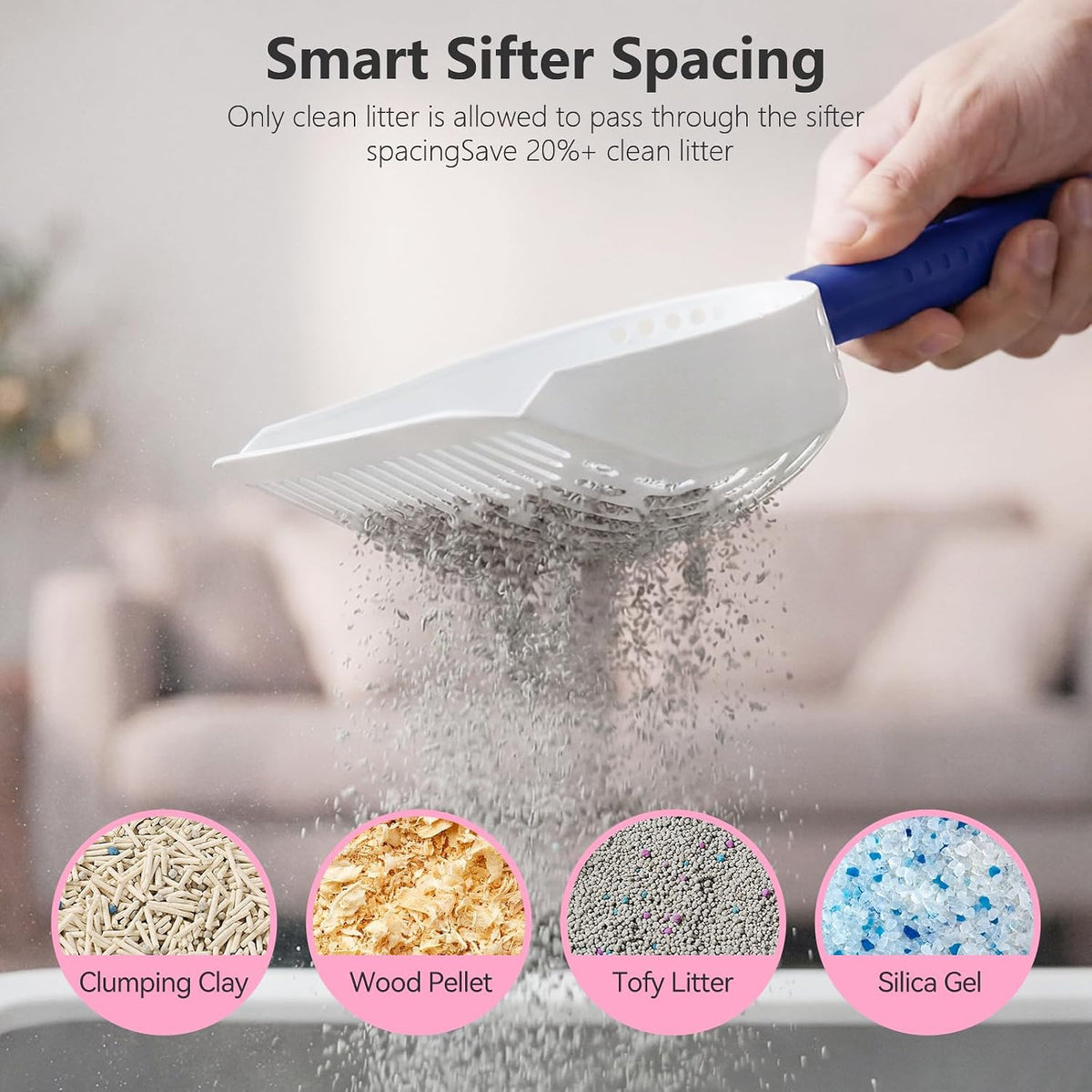 Cat Litter Scoop, Kitty Metal Scooper with Long Handle – Daily Care for Cats - Large / Dark Blue - image 4