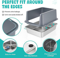 Litter Box with Lid, Stainless Steel Litter Box, 10" Metal Litter Tray High Sides, Small Litter Pan for Kittens, Enclosed Cat Litter Pan, Non-Sticky Covered Grey, Easy Clean