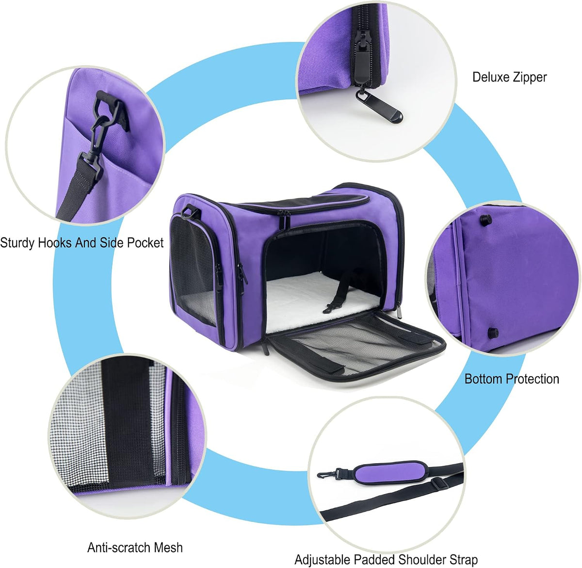 Soft Sided Carrier for Small Medium Cats Dogs - 20.0"L x 13.0"W x 13.0"H / Purple - image 3