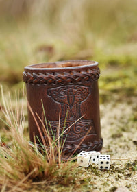 Ulfberth, Viking dice Cup with Embossed Motif, Genuine Leather - Thor's Hammer, Brown - image 3