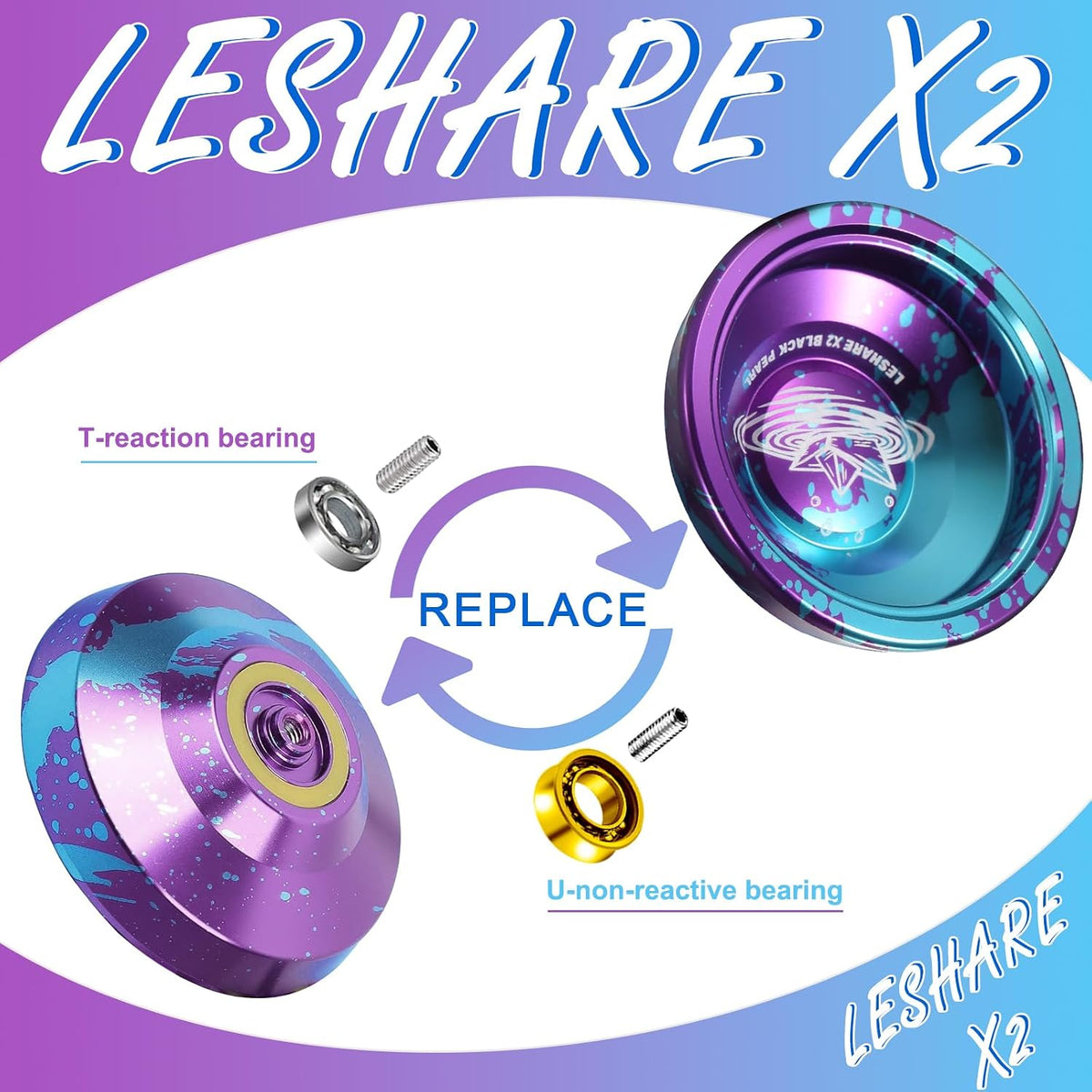 LESHARE X2 Dual-Mode Yoyo for Advanced Players & Teens Beginners – Fun for Kids & Family - Purple Blue - image 3