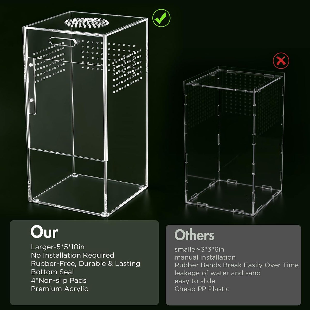 Pre-Assembled Jumping Spider Enclosure, All-Side Ventilation – Essentials for Reptiles And Amphibians - Large Vertical (5"×5"×10") - image 3