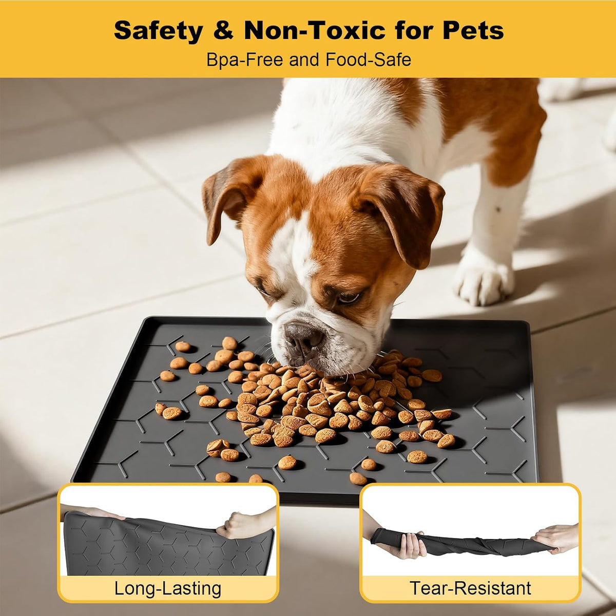 Pieviev Silicone Dog Cat Food Bowl Mat, Waterproof Raised Edge - S-16''X12'' / Dark Gray - image 3