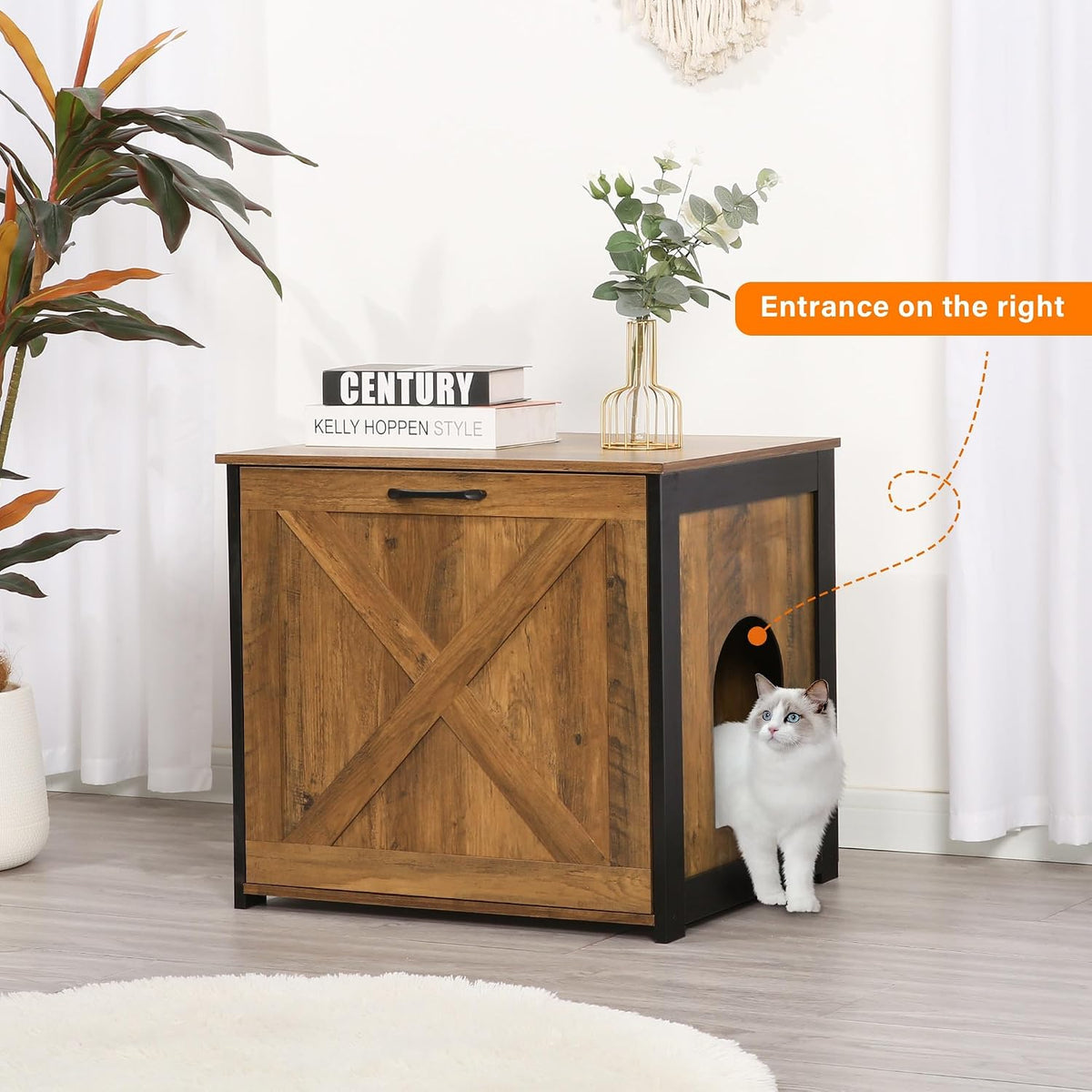 Cat Litter Box Enclosure, Hidden Litter Box Furniture - Warm Brown / 23.6"L x 19.7"W x 21.7"H - image 2