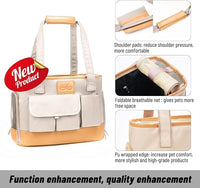 Dog Carrier, Cat Carrier, Pet Carrier, Foldable Waterproof Premium PU Leather Oxford Cloth Dog Purse, Portable Tote Bag Carrier for Small to Medium Cats and Small Dogs